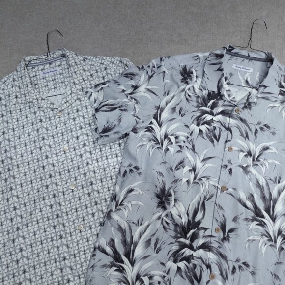 Tommy Bahama Shirt Large Gray Loop Collar Floral Silk Geometric Lot of 2 - Picture 2 of 11